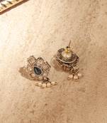 Pear shape pearl guchha antique gold plated blue uncut kundan stone choker jewellery sets for women