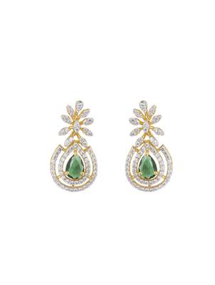 green silver dangler earrings with polished stone work 2
