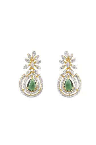 green silver dangler earrings with polished stone work