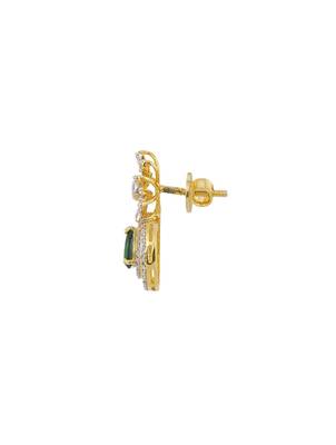green silver dangler earrings with polished stone work 3