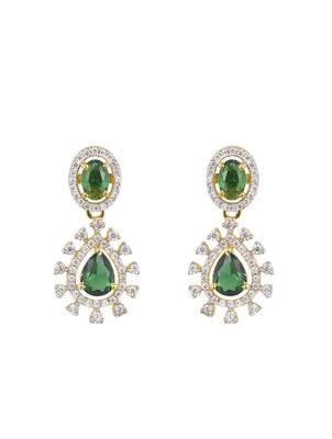 green silver drop earrings with gold plated stone work 2