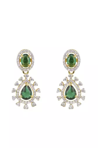 green silver drop earrings with gold plated stone work
