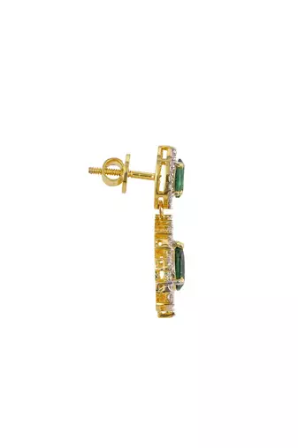 green silver drop earrings with gold plated stone work
