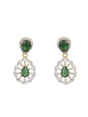 green sterling silver dangler earrings with gold finish 2