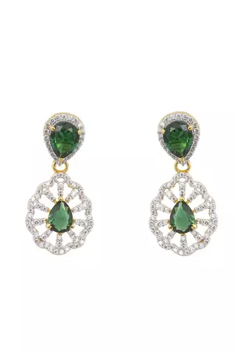 green sterling silver dangler earrings with gold finish