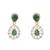 green sterling silver dangler earrings with gold finish
