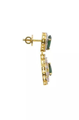 green sterling silver dangler earrings with gold finish