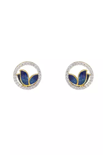 blue silver stud earrings with gold plated finish