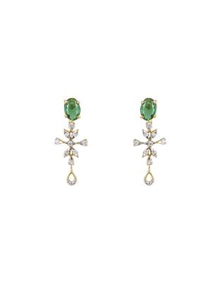 green sterling silver drop earrings with stone design 3
