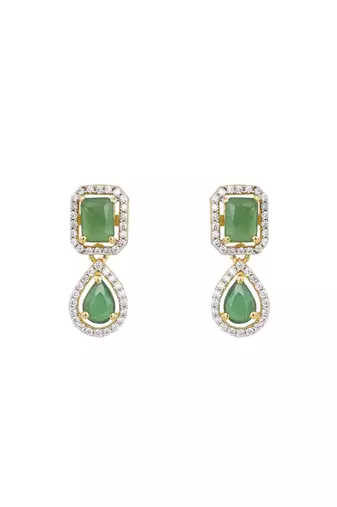 green sterling silver dangler earrings with stone work