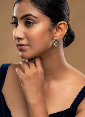 green sterling silver dangler earrings with stone work 3