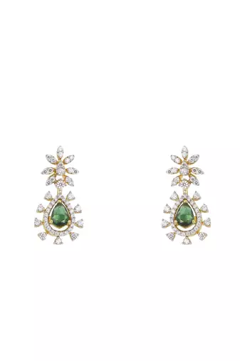 green silver dangler earrings with gold plated finish