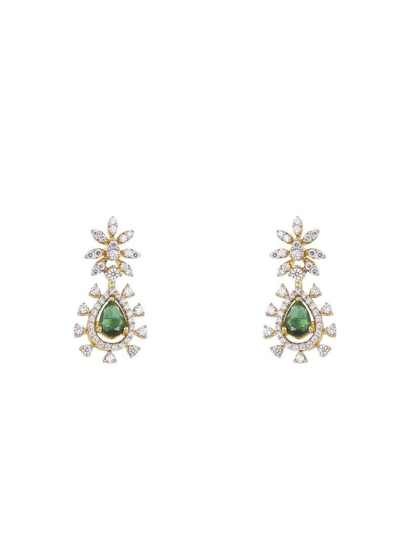 green silver dangler earrings with gold plated finish