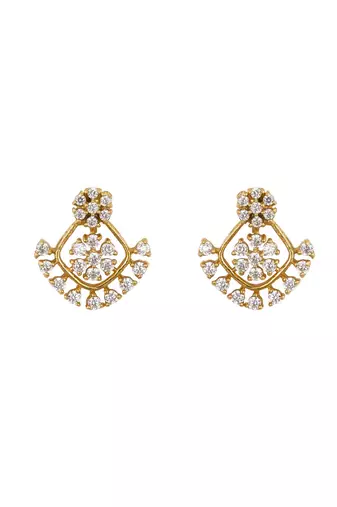 white silver stud earrings with gold plated finish