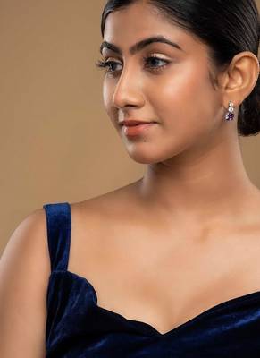 blue silver dangler earrings with gold plated finish 2