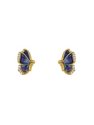 blue sterling silver stone work stud earrings with gold plated 1