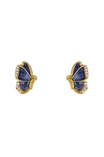 blue sterling silver stone work stud earrings with gold plated