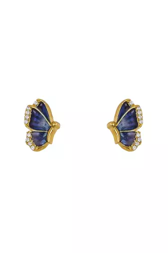blue sterling silver stone work stud earrings with gold plated