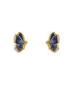 blue sterling silver stone work stud earrings with gold plated