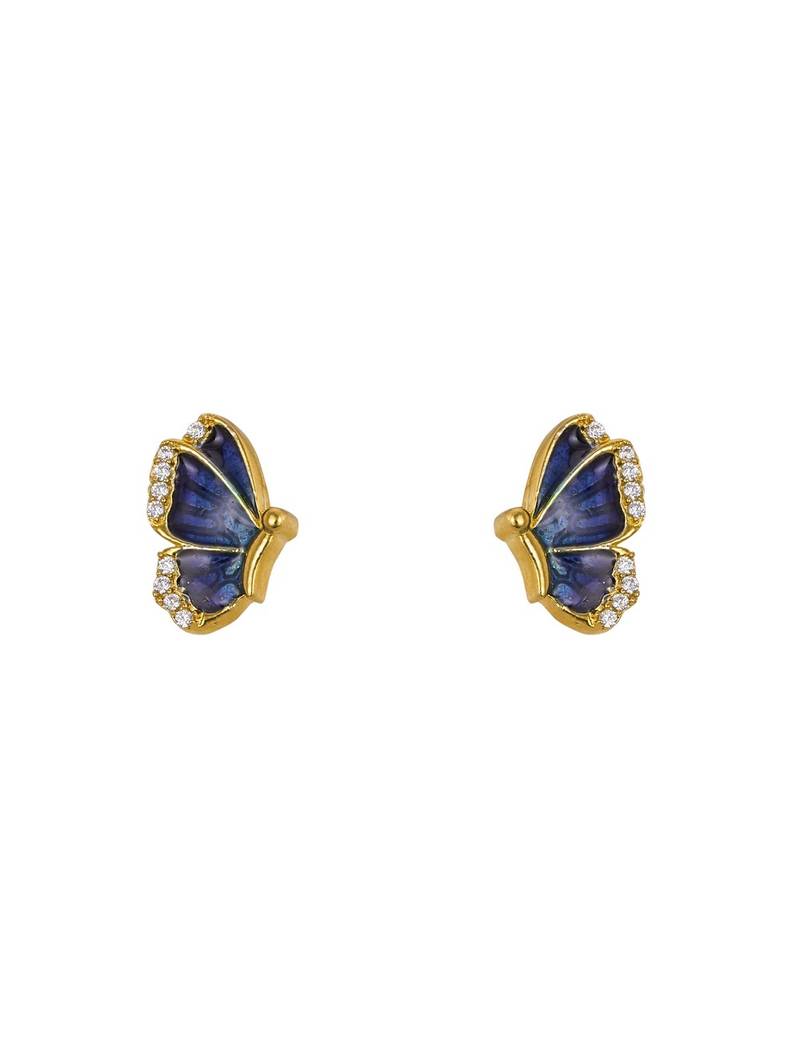blue sterling silver stone work stud earrings with gold plated