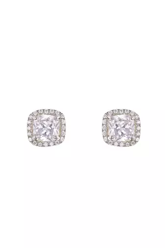 white sterling silver stud earrings with shine finish