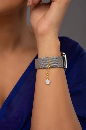 white silver watch charm with gold plated texture