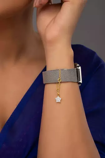 white silver watch charm with gold plated texture