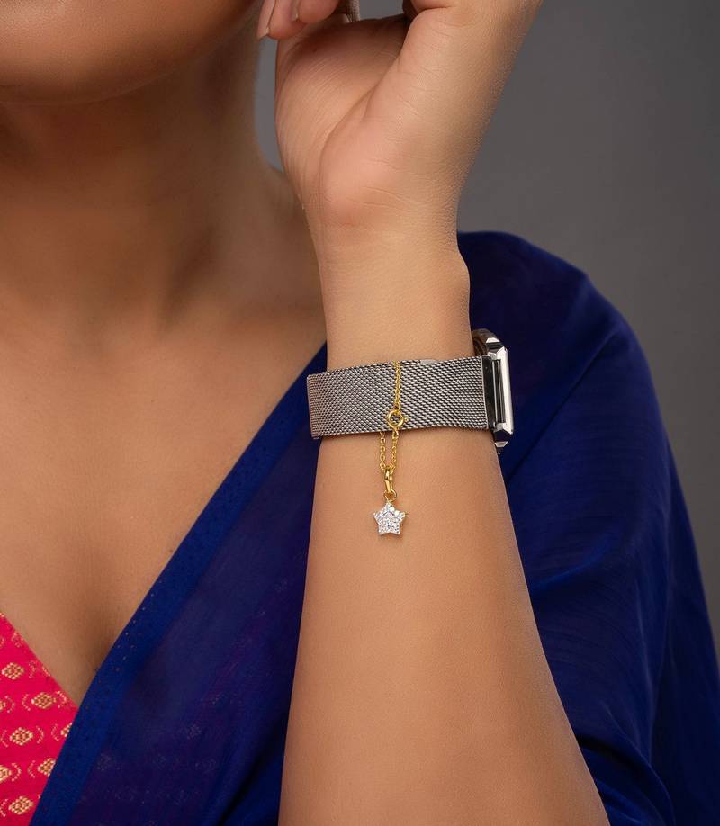 white silver watch charm with gold plated texture