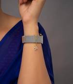 white silver watch charm with gold plated detailing