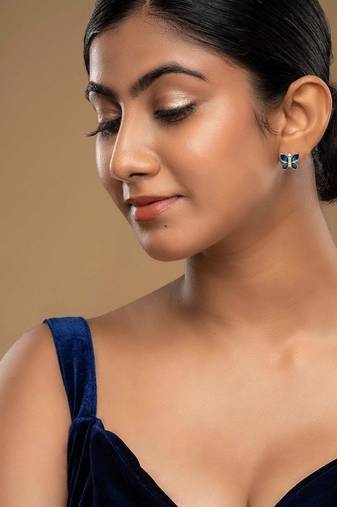 blue sterling silver stud earrings with stone work