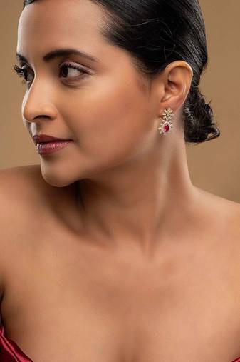 pink sterling silver dangler earrings with stone work