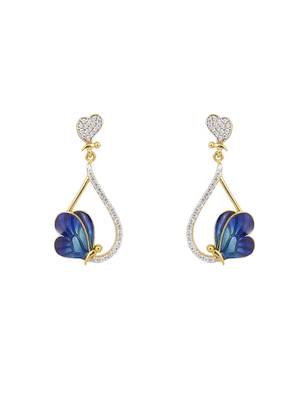  blue silver dangler earrings with gold stone drop design 3