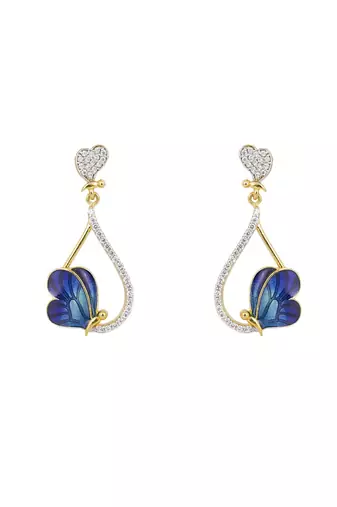  blue silver dangler earrings with gold stone drop design