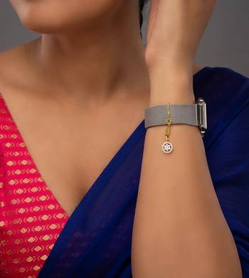 white silver watch charm with gold plated motif 1