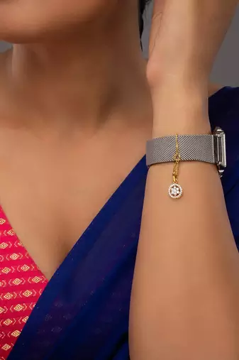 white silver watch charm with gold plated motif