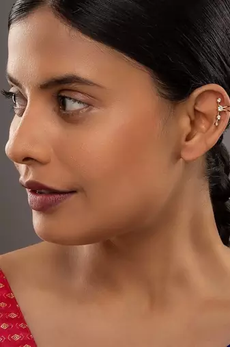 gold silver ear cuffs with yellow gold minimal curve design