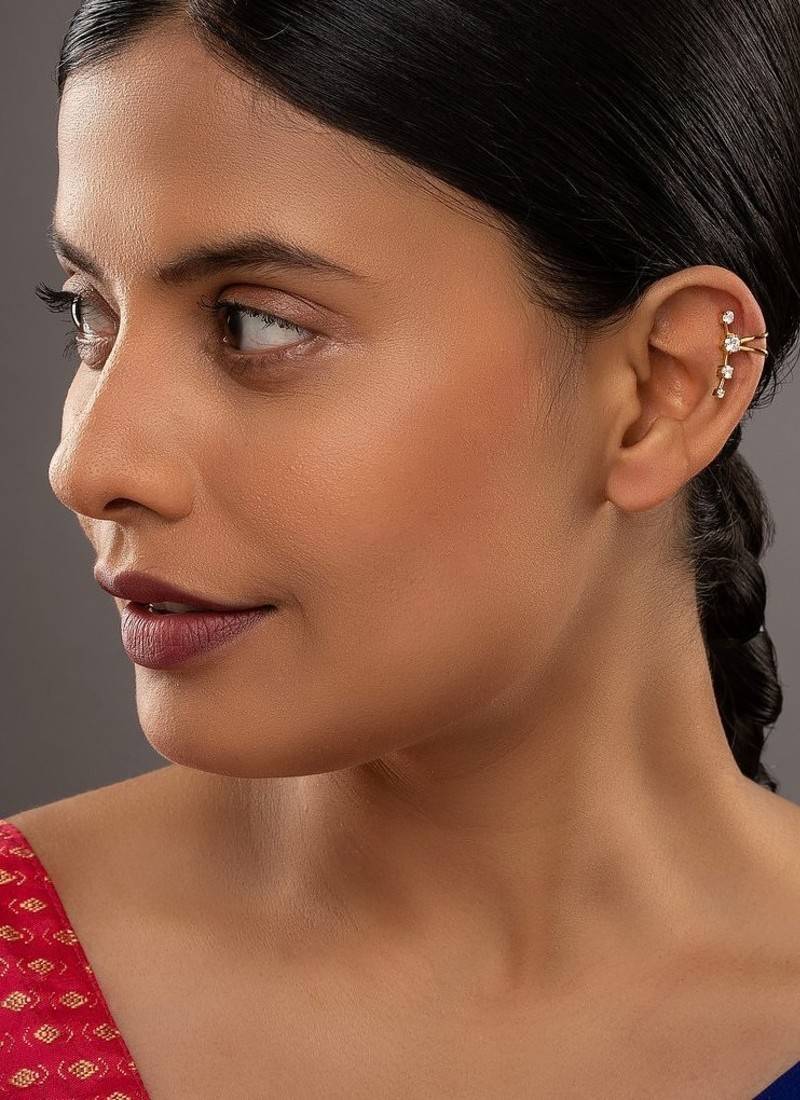 gold silver ear cuffs with yellow gold minimal curve design