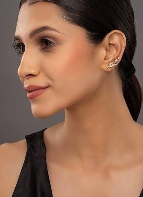 white silver ear cuffs with gold plated minimal curve design 1
