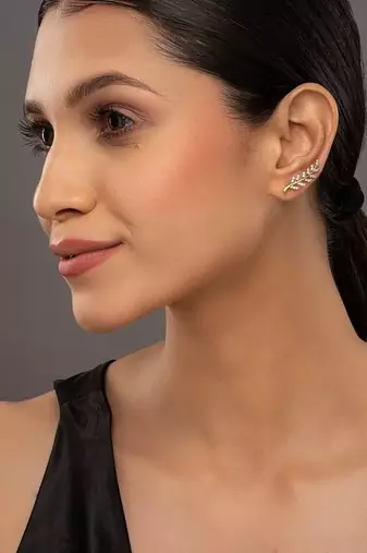 white silver ear cuffs with gold plated minimal curve design