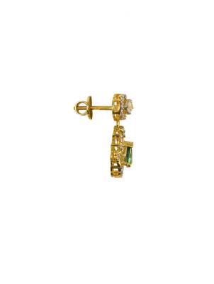 green silver dangler earrings with gold plated stone design 1