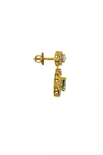 green silver dangler earrings with gold plated stone design