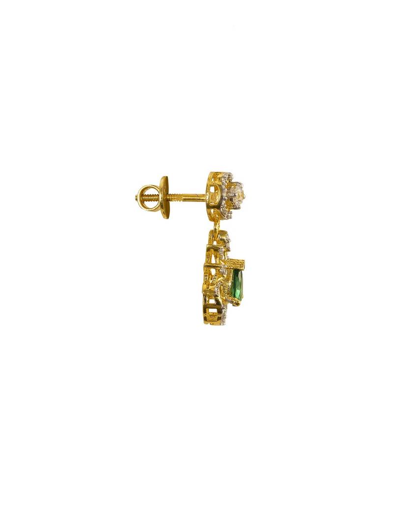 green silver dangler earrings with gold plated stone design