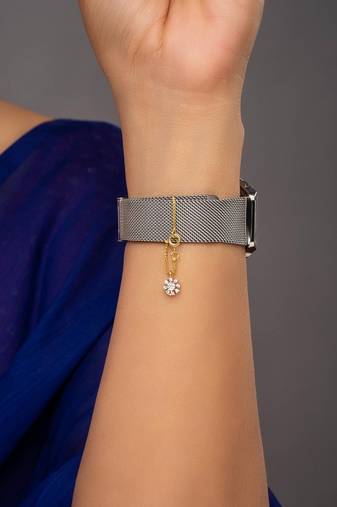 white silver watch charm with gold plated style