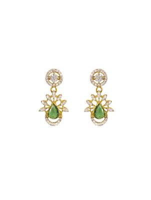 green silver dangler earrings with gold plated stone design 3
