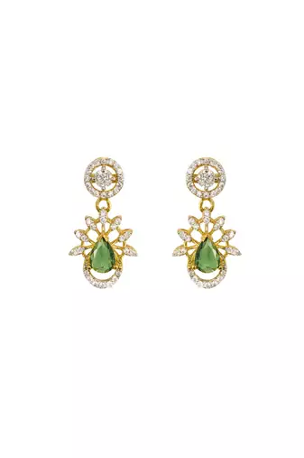 green silver dangler earrings with gold plated stone design