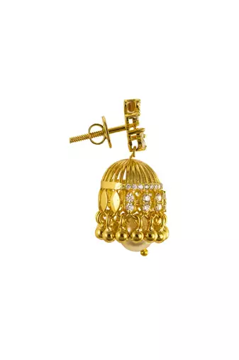 white silver jhumkas with gold plated traditional design