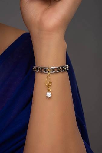 white silver watch charm with gold plated finish work