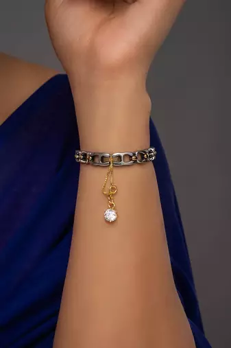 white silver watch charm with gold plated finish work