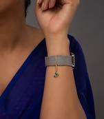 blue silver watch charm with gold plated stone design