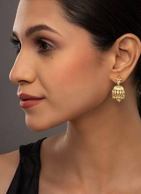 white silver jhumkas with gold plated traditional design 3